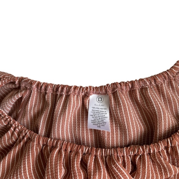 Revolve ELLEJAY Two Piece Matching Pant Set Tan/White Striped Crop Top & Pants 0 - Picture 13 of 15